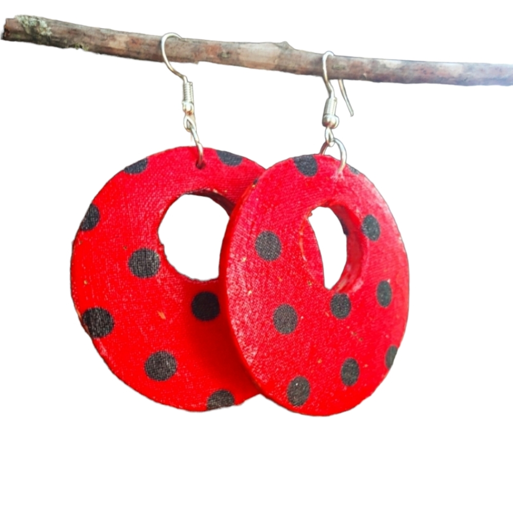 Red polka dot handmade earrings